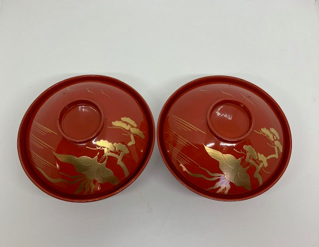 Laquer Urushi Bowls Pair with Lids Preowned