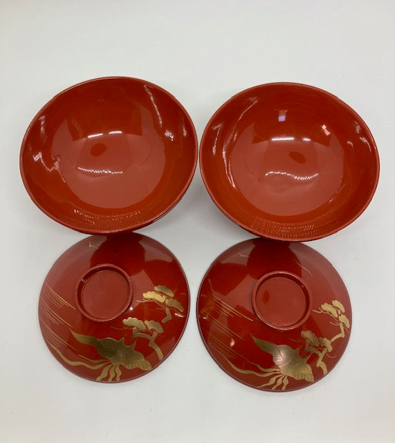 Laquer Urushi Bowls Pair with Lids Preowned
