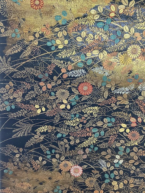 【SALE】 Nagoya Obi Sash Flowers Black Preowned