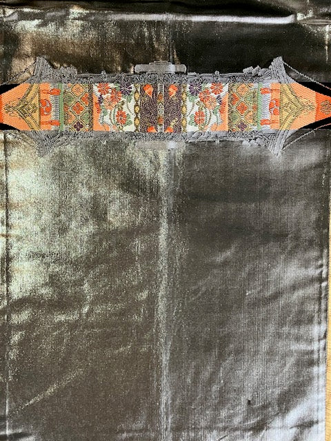 【SALE】 Fukuro Obi Sash Silver & Orange Preowned