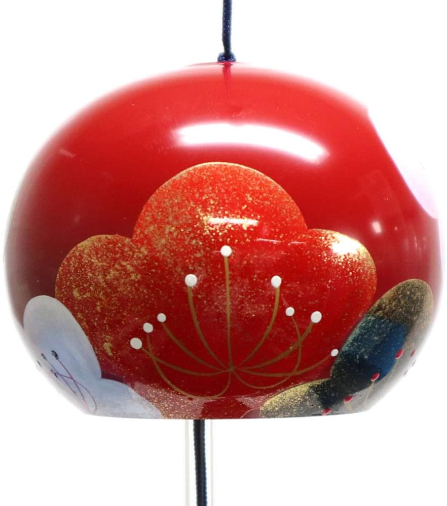 FURIN Wind Bell Kinomoto Maki-e Painting Ume/Plums Red