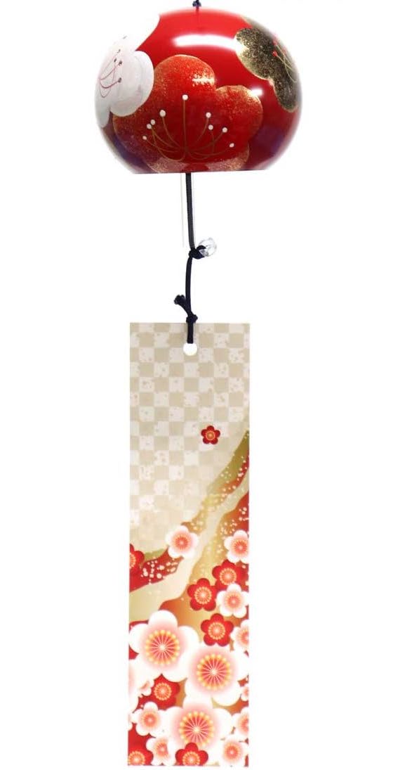 FURIN Wind Bell Kinomoto Maki-e Painting Ume/Plums Red