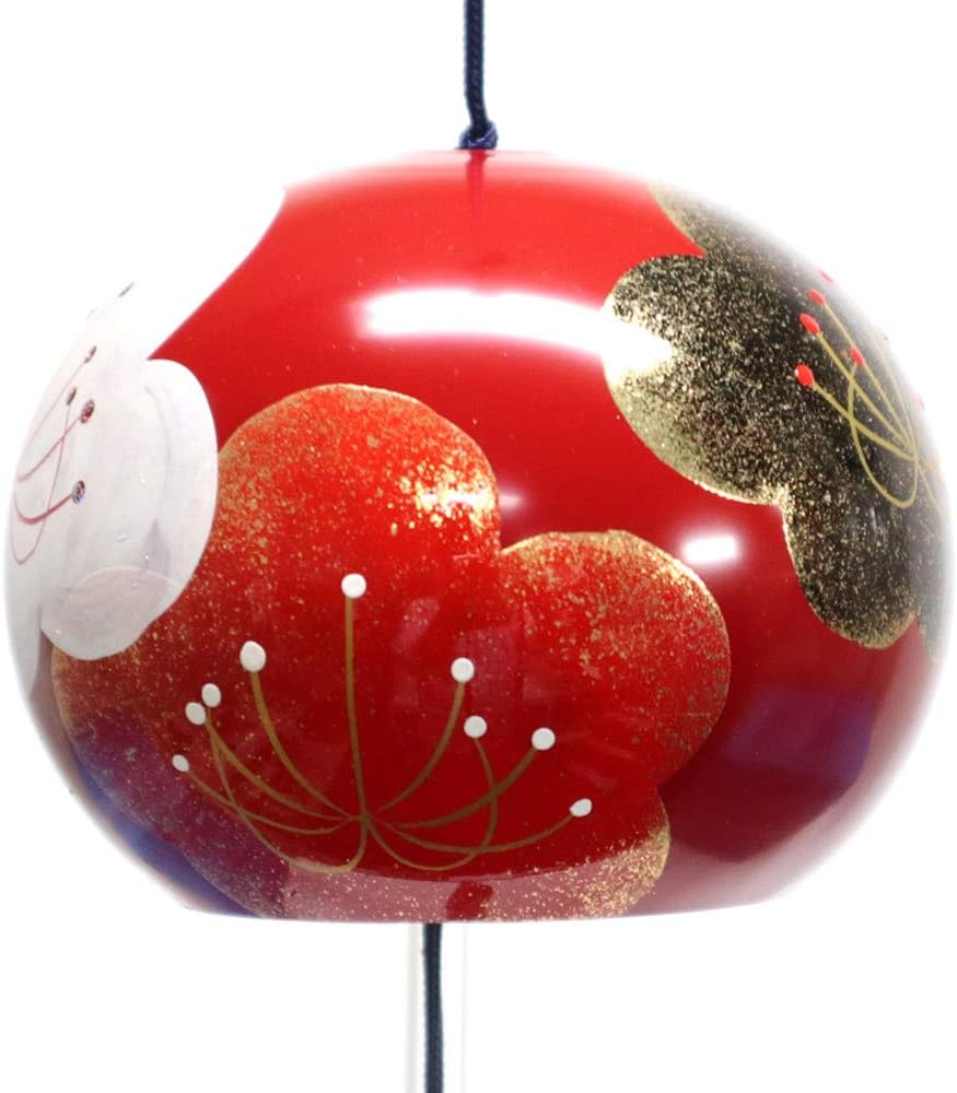 FURIN Wind Bell Kinomoto Maki-e Painting Ume/Plums Red