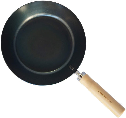 Iron Frying Pan 24cm Wooden Handle IH Compatible Lightweight No Seasoning Required