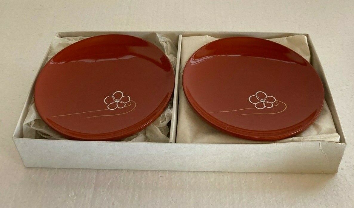Preowned WAJIMA-NURI Lacquerware 5 Plates Set 5.3in Red