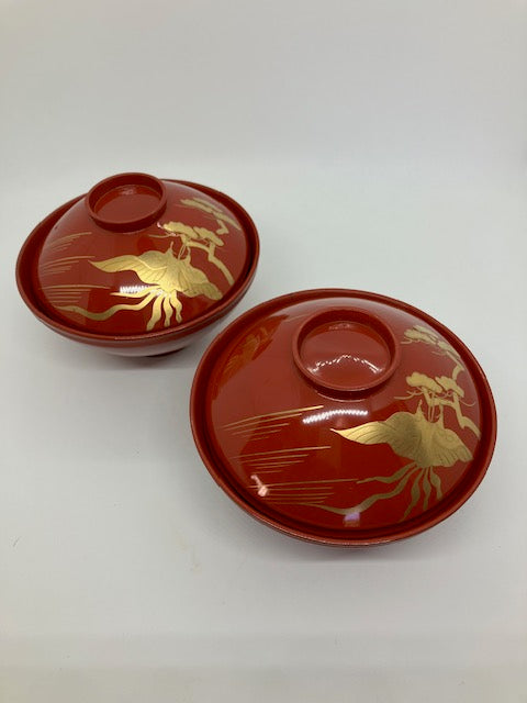 Laquer Urushi Bowls Pair with Lids Preowned