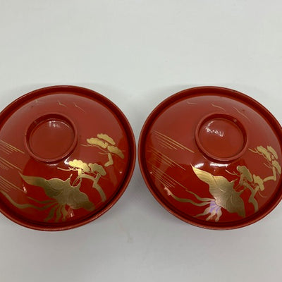 【SALE】Laquer Urushi Bowls Pair with Lids Preowned