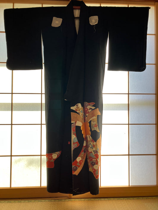 【SALE】Kimono Kuro Tomesode Noshi Pattern