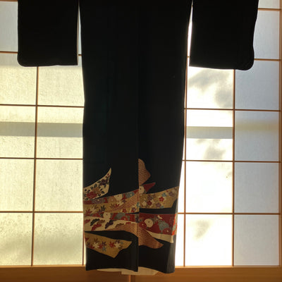 【SALE】Kimono Kuro Tomesode Noshi Pattern