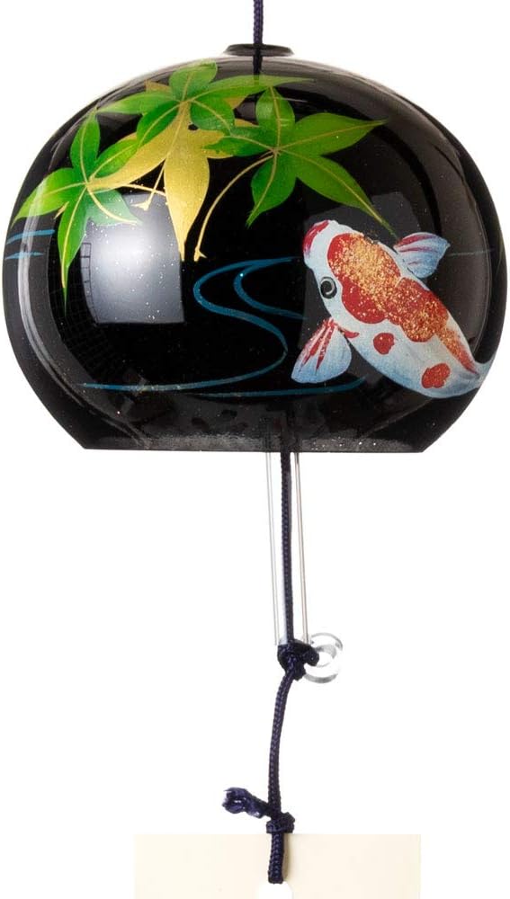 FURIN Wind Bell Kinomoto Maki-e Painting Koi&Momiji/Koi&Maple Black