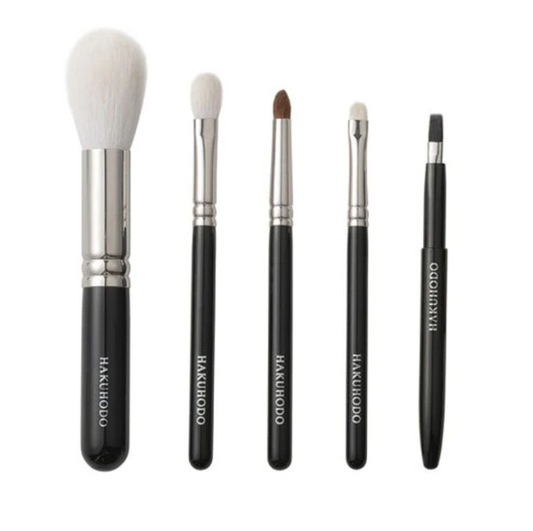 Kumano Brush Kumano-fude Makeup Brush Basic 5-Pack B Set With Case Medium Handle