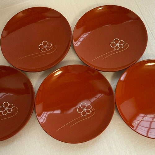 [SALE] Preowned WAJIMA-NURI Lacquerware 5 Plates Set 5.3in Red